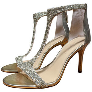 VINCE CAMUTO Phoebe Imagine Women's 36.5/US 6.5 Iridescent Gold Stiletto T Strap